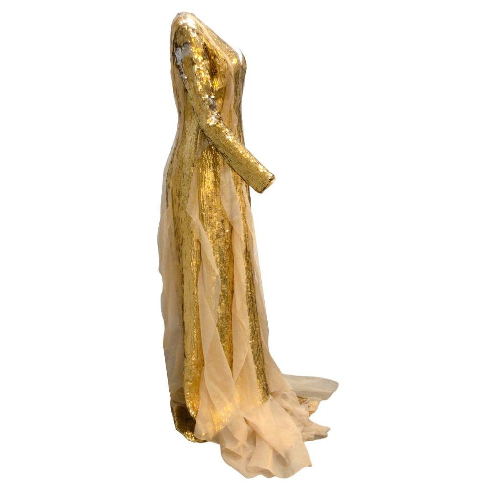 Carolina Herrera Gold Sequined Embellished Long Sleeved Full-length Gown / Forma - Picture 2 of 5